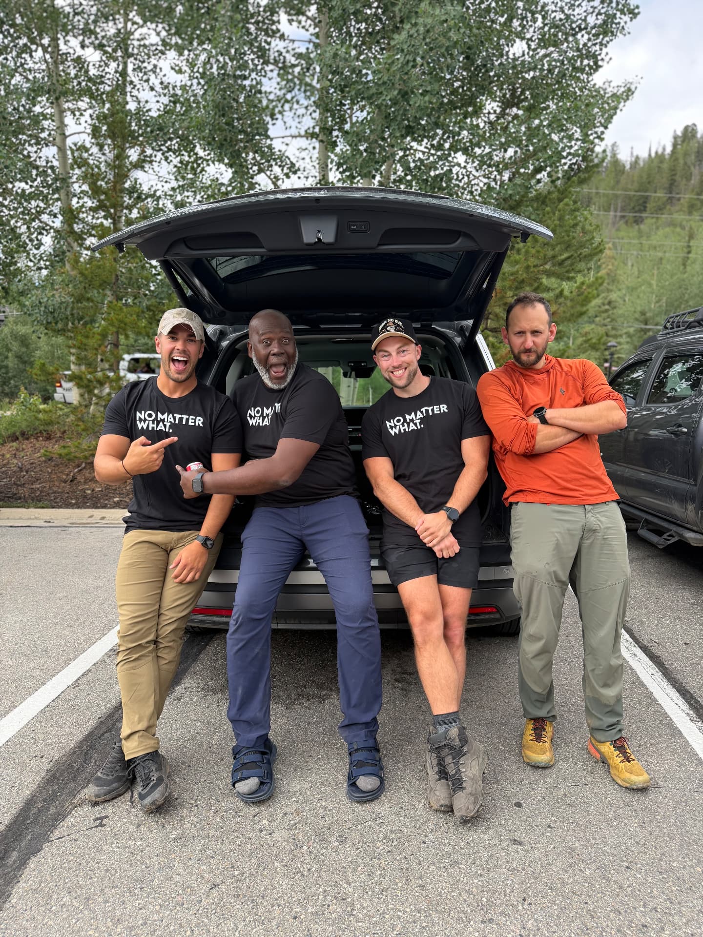 No Matter What guides gathered around the tailgate before a climb